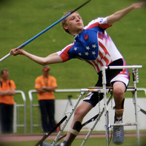 Male athlete throwing javelin