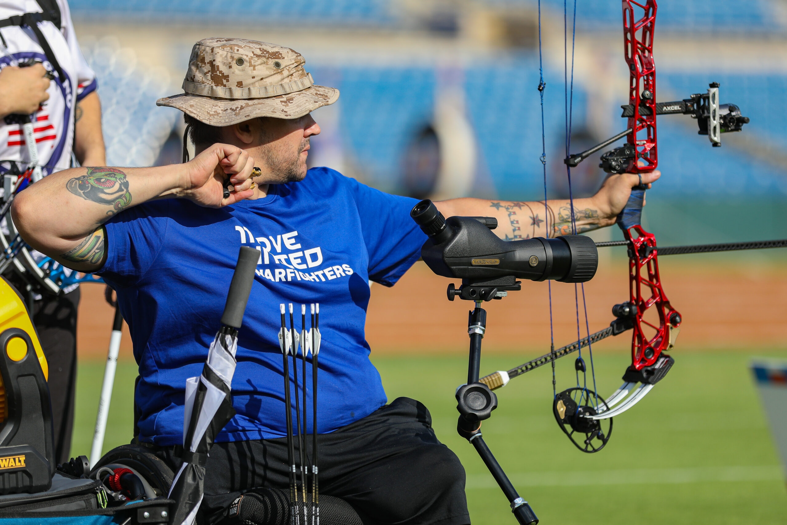 A wounded veteran participates in para archery