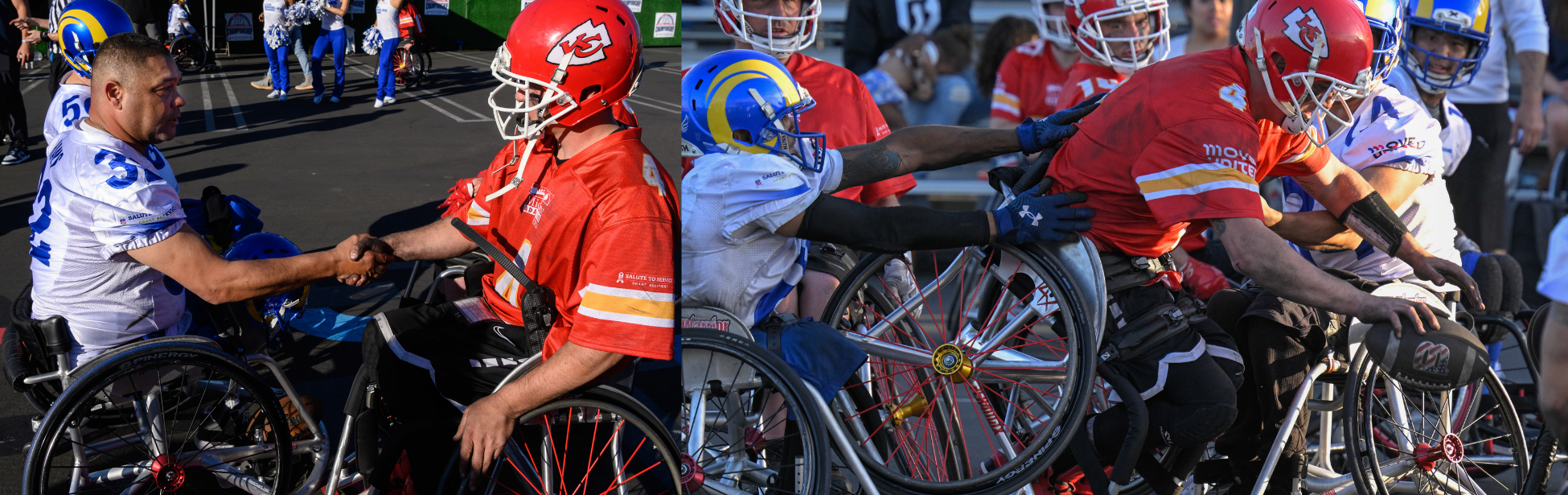 Photo collage people playing wheelchair football